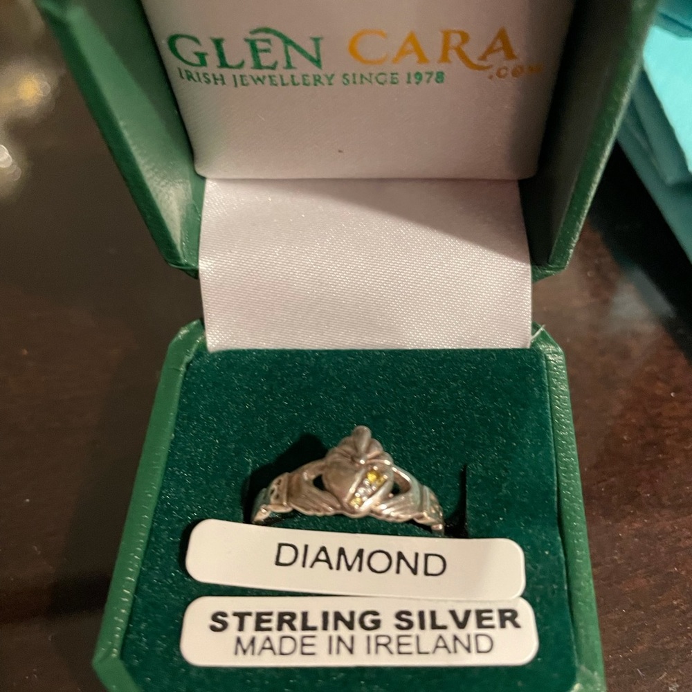 Ladies Sterling Silver and Diamond Claddagh ring.